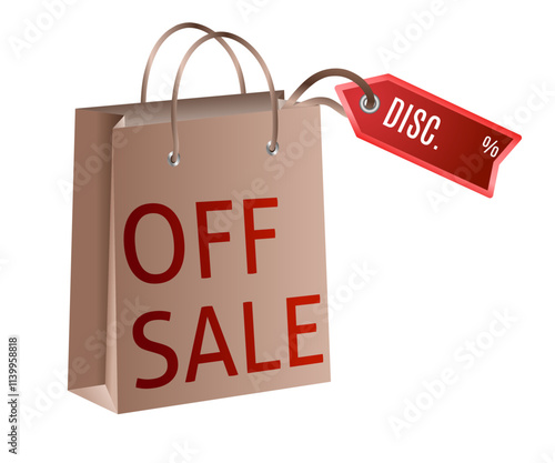 Mega sale, fifty percent off lettering with shopping bag. Offer or sale advertising design. Handwritten and typed text, calligraphy. For leaflets, brochures