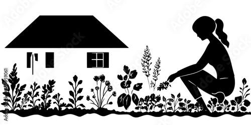 Individual planting heirloom seeds in an organic garden plot at home, Vector Graphic