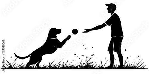 Individual practicing how to shake hands with a dog during a trick lesson, Vector Graphic