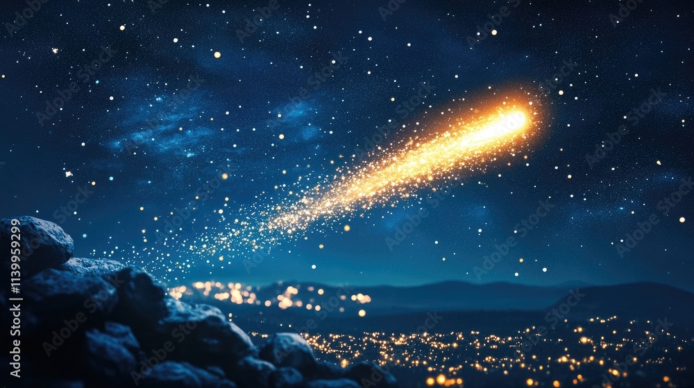 Fototapeta premium A Celestial Event Over a Distant City Lightscape