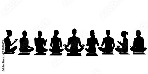 Individuals practicing mindful eating during a workshop, Vector Graphic