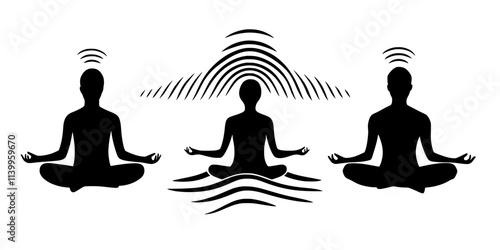 Participants absorbing sound waves in a serene, quiet environment, Vector Graphic
