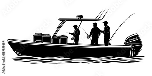 Boarding charter boats early for ocean fishing, preparing equipment, Vector Graphic