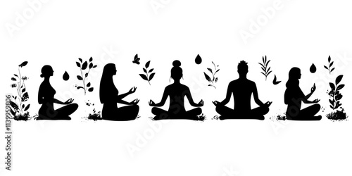 Participants reflecting on experiences during a transcendental meditation session, Vector Graphic