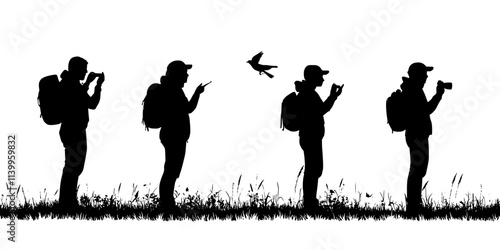 Participants monitoring local bird populations to predict when migratory species will pass through, Vector Graphic