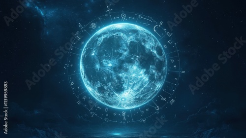 Wallpaper Mural Celestial night with a luminous full moon surrounded by astrological symbols illuminating the starry sky Torontodigital.ca