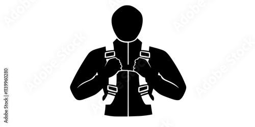 Person putting on a jumpsuit before participating in a skydiving event, Vector Graphic