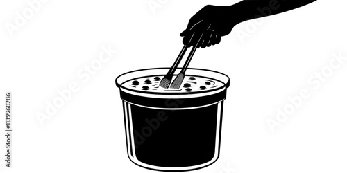 Person placing breeding mops inside a tank to encourage egg-laying behavior, Vector Graphic