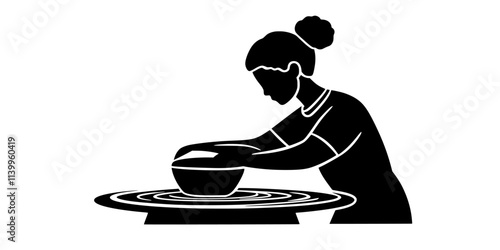 Person shaping wet clay into a detailed sculpture on a pottery wheel, Vector Graphic