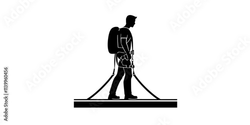 Person strapping in and securing the harness before jumping off a platform, Vector Graphic