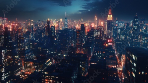 Wallpaper Mural Night Cityscape:  An Aerial View of Manhattan's Glowing Skyline at Night Torontodigital.ca