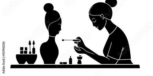 Stone carver polishing a statue with specialized tools for a refined finish, Vector Graphic