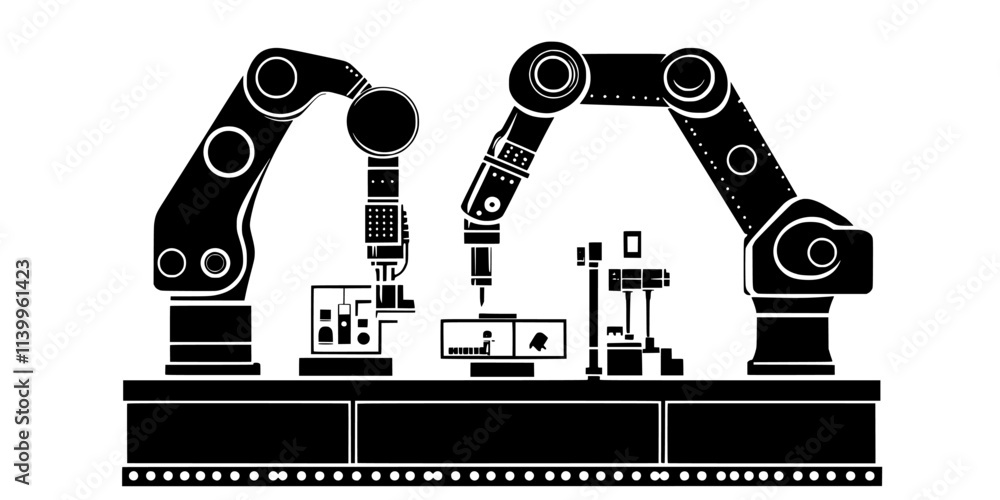 Assembly of a robot designed for routine industrial processes, Vector Graphic Assembly of a robot designed for routine industrial processes, Vector Graphic