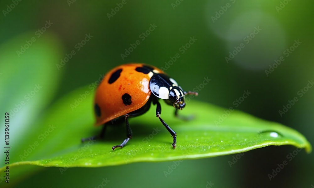 Macro photograph ladybug on green leaf vibrant orange Macro photograph ladybug on green leaf vibrant orange