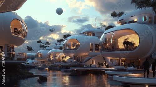 Wallpaper Mural Futuristic Waterfront Homes Under a Cloudy Sky Torontodigital.ca