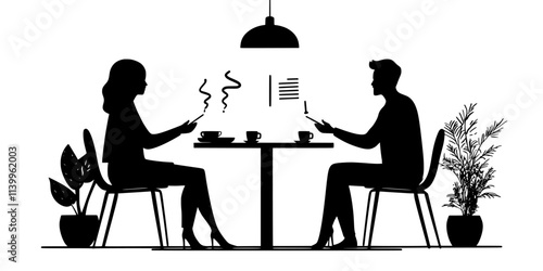 Two people practicing grammar during a language exchange meeting, Vector Graphic