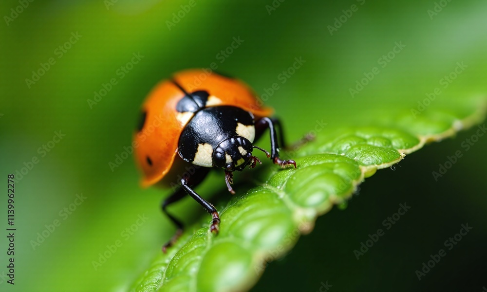 Macro photograph ladybug on green leaf vibrant orange Macro photograph ladybug on green leaf vibrant orange