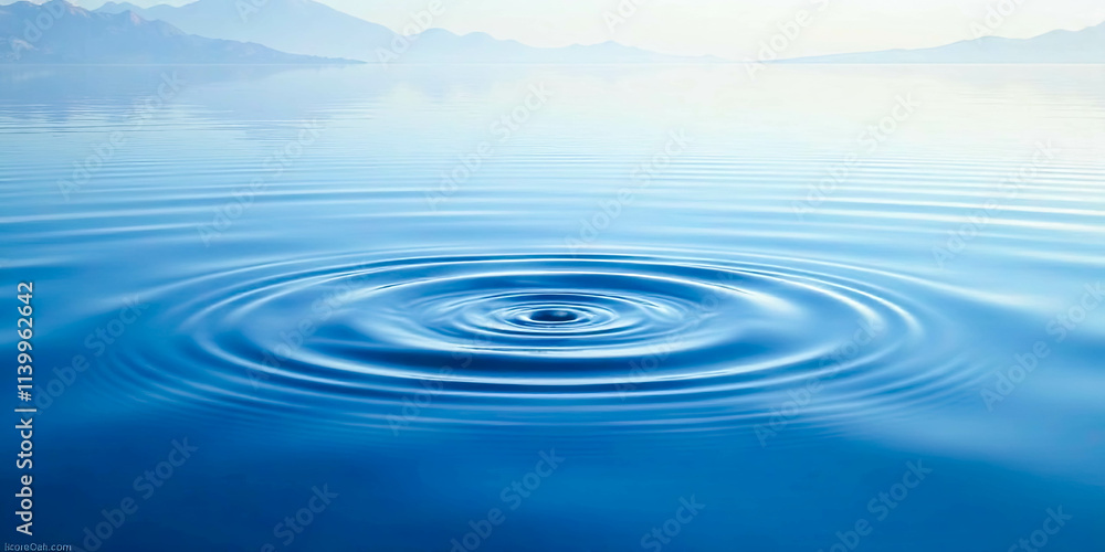 Serene Waters A Single Drop Creates Expanding Circles of Tranquility on a Calm Lake with Distant Mountains Serene Waters A Single Drop Creates Expanding Circles of Tranquility on a Calm Lake with Distant Mountains