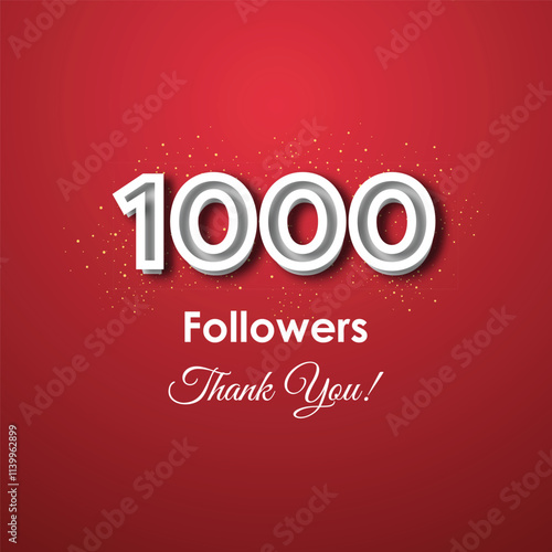 1k or 1000 Followers Milestone Celebration Design - Thank You Banner with Red Background