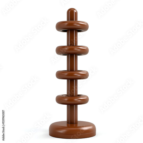 A simple, modern wooden stacking toy stands upright on a white background, exemplifying minimalistic design. photo