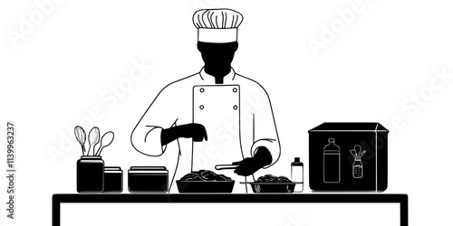 A chef preparing food for sous vide by vacuum sealing ingredients in bags, Digital Art