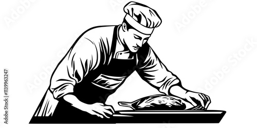 A chef removing cooked food from vacuum-sealed bags after sous vide cooking, Digital Art