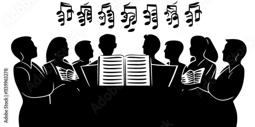A choir practicing intricate vocal arrangements in a community center, Digital Art