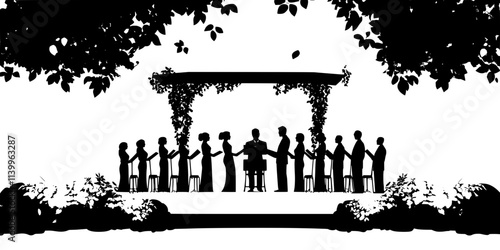 A choir performing at a wedding ceremony in a beautiful outdoor setting, Digital Art
