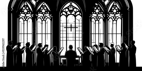 Choir singing during a religious service in a large cathedral, Digital Art