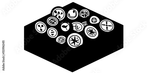 A collection box with numerous commemorative coins representing different milestones or occasions, Digital Art