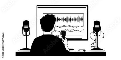 A foley artist capturing environmental sounds using a high-quality microphone and recording software, Digital Art