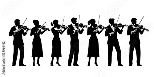 Group of string players tuning violins before an orchestral concert, Digital Art