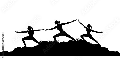 Group shifting from warrior three to half-moon pose, Digital Art