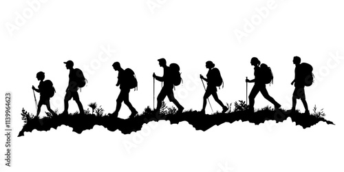 A group working together on maintaining hiking trails as part of a conservation initiative, Digital Art