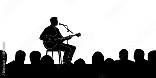 A guitarist performing a melody in a small venue for an intimate audience, Digital Art
