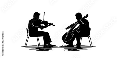 Violinist playing a duet with a cellist during a street performance, Digital Art