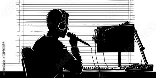Musician practicing vocal runs in a recording studio for a new track, Digital Art