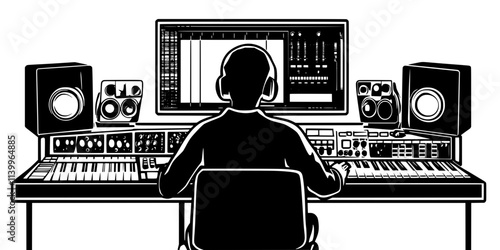 Musician adjusting gain levels to maintain instrument balance during playback, Digital Art
