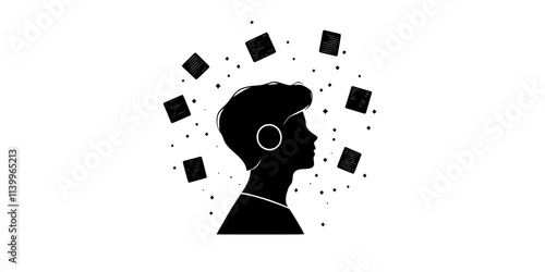 A person concentrating on foreign language audio clips during practice, Digital Art