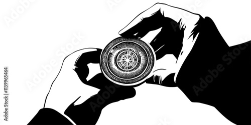 A person handling a commemorative coin minted for a special historical event, Digital Art
