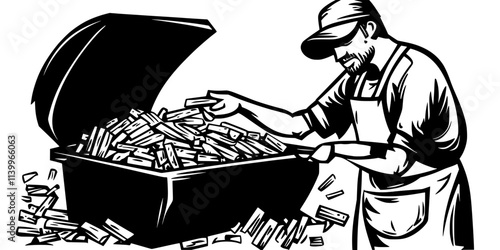 A person preparing wood chips in a smoker for slow-cooking food, Digital Art