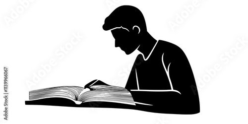 A person reading aloud from a language textbook during a lesson, Digital Art