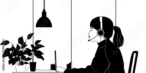 A person repeating phrases while listening to a language podcast episode, Digital Art