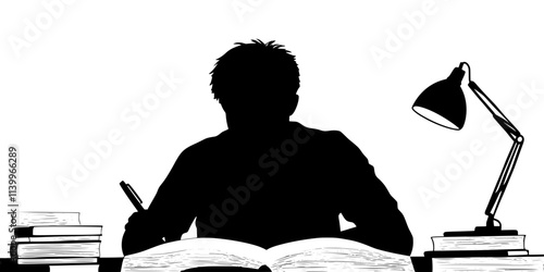 Person studying sentence structures during a grammar lesson, reference book open, Digital Art