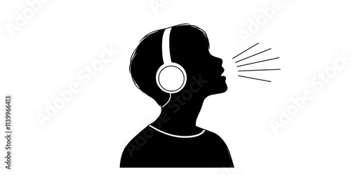 A person using headphones while listening to a foreign conversation recording, Digital Art
