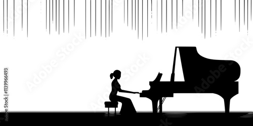 A pianist playing a classical piece during a recital in a concert hall setting, Digital Art