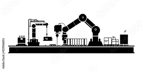 Robot constructing an automated system designed for repetitive industrial tasks, Digital Art