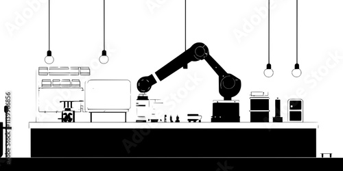 Robotic arm programmed to manage automated tasks in an industrial workspace, Digital Art