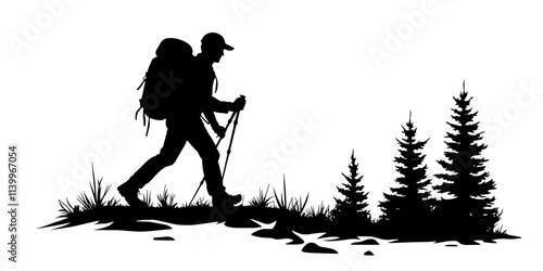 A solo thru-hiker trekking along a remote trail with no clear endpoint visible, Digital Art