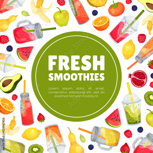 Fresh Smoothie Tasty Drink Banner Design with Bright Juicy Refreshment Vector Template
